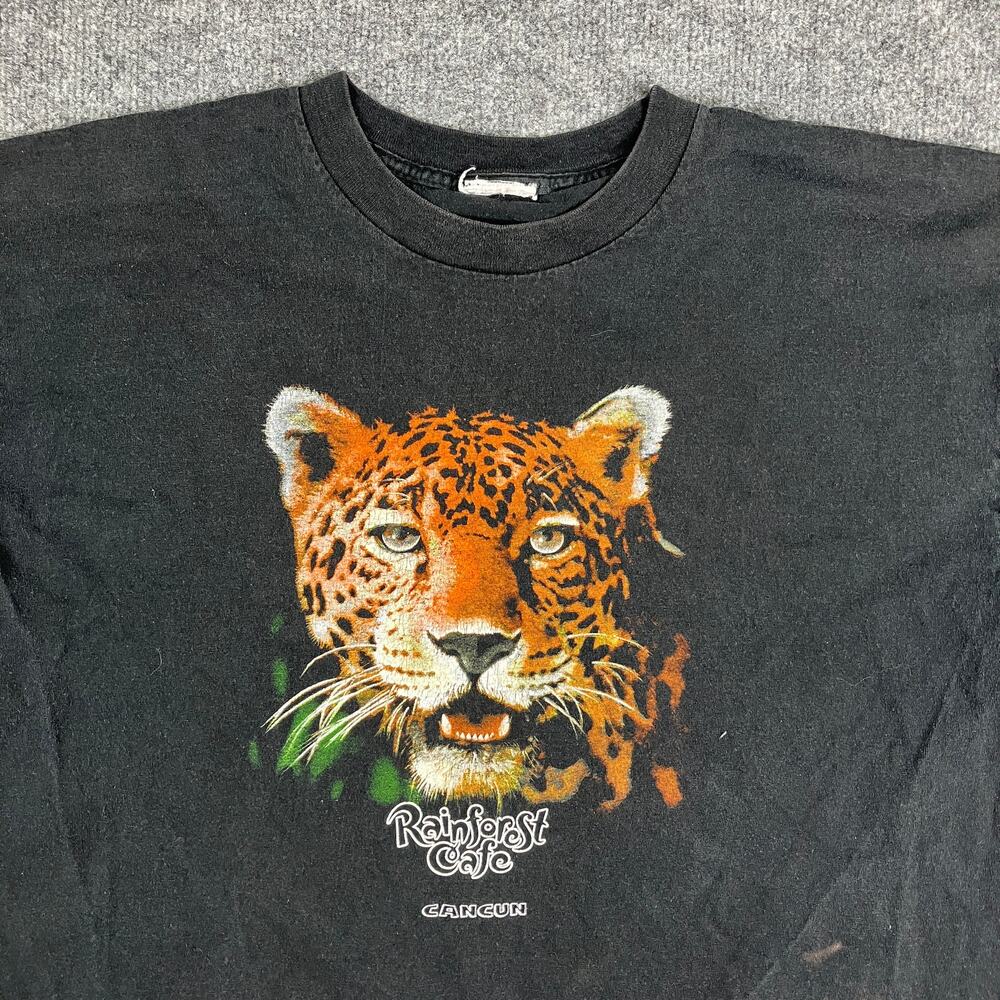 Rainforest Cafe T-Shirt Mens Size L Black Jaguar Graphic Tee Vintage Faded Wear